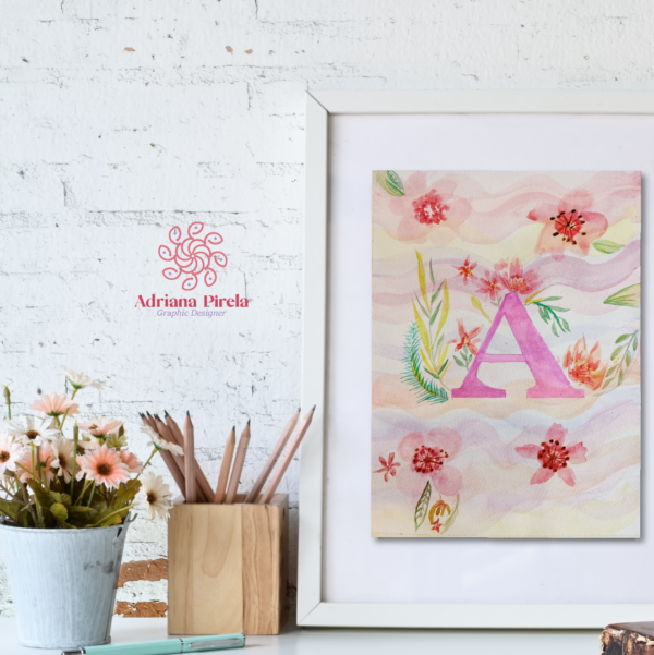 Cuadro Watercolor paint letter A Capitular
